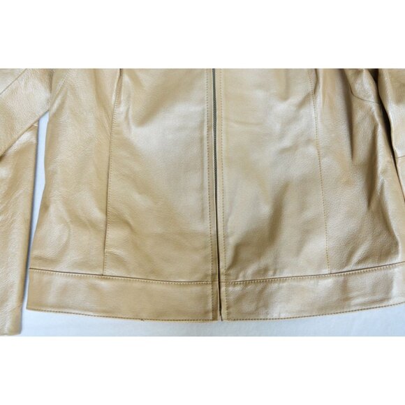 Dialogue Champagne Leather Metallic Women's Jacket Medium - Picture 3 of 12
